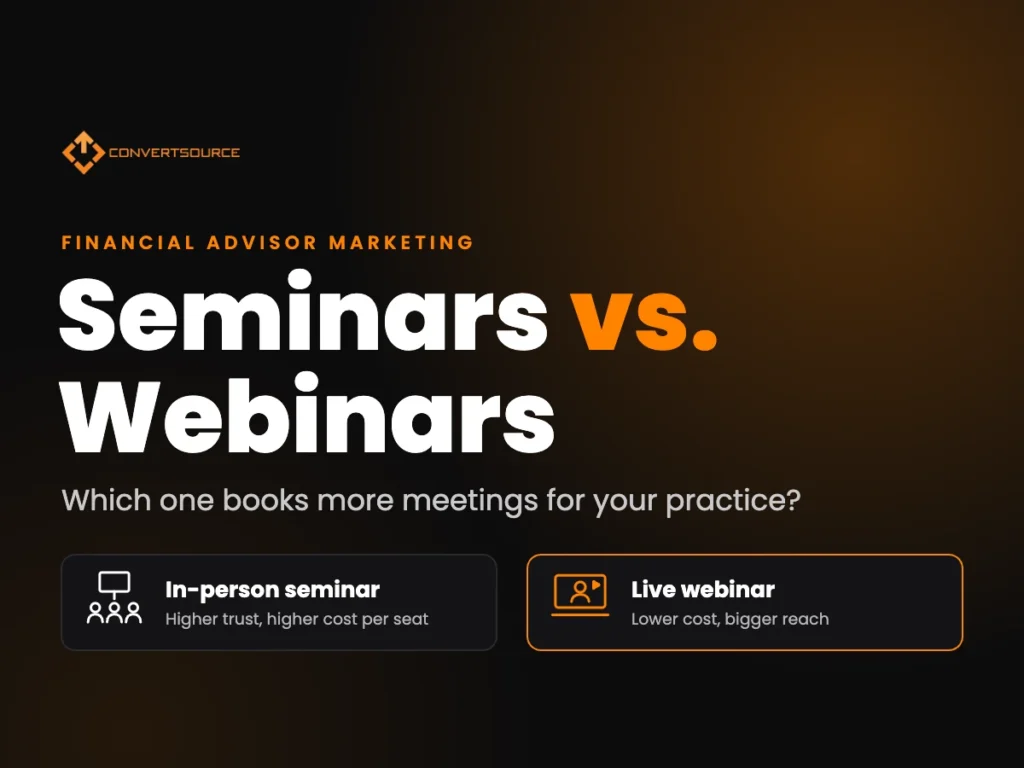 Seminars vs. webinars for financial advisors: in-person seminar vs. live webinar